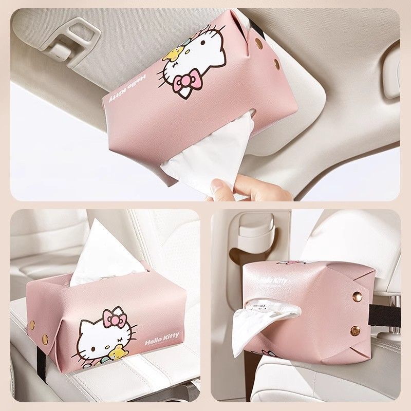 Hellokitty caja de toallas para automóviles creativa y encantadora caja de reposabrazos decoraciones para automóviles para patinetes de sol caja de extracción