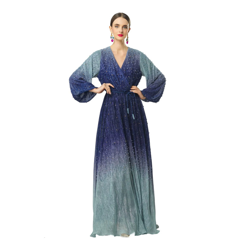 Evening dress for women, summer starry sky purple long gown, heavily beaded, semi-transparent mesh, waist-cinching, full-length evening dress Evening dress for women, summer starry sky purple long gown, heavily beaded, semi-transparent mesh, waist-cinching, full-length evening dress