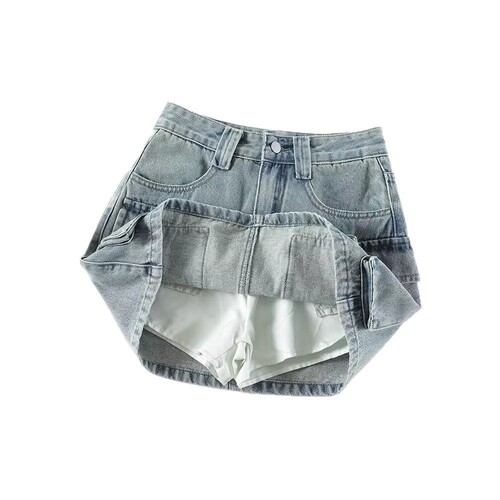 Vintage Americana Embroidered Denim A-Line Short Skirt for Women - Summer High-Waisted Booty Shorts with Side Slits