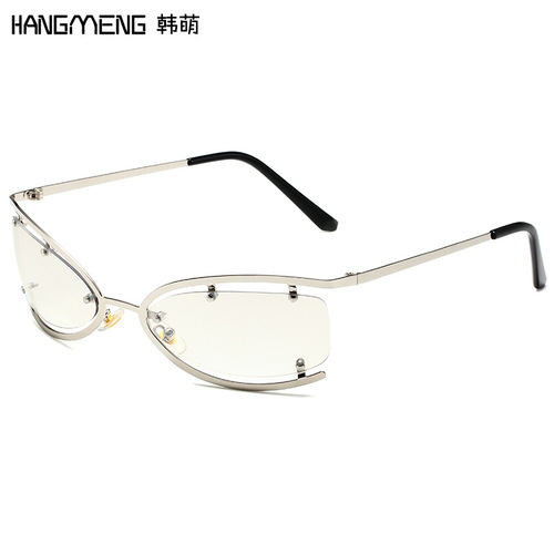  Personalized Metal Cat Eye Sunglasses for Women Personalized Y2K Future Technology Style Sunglasses for Men Half Frame Sunglasses Trend