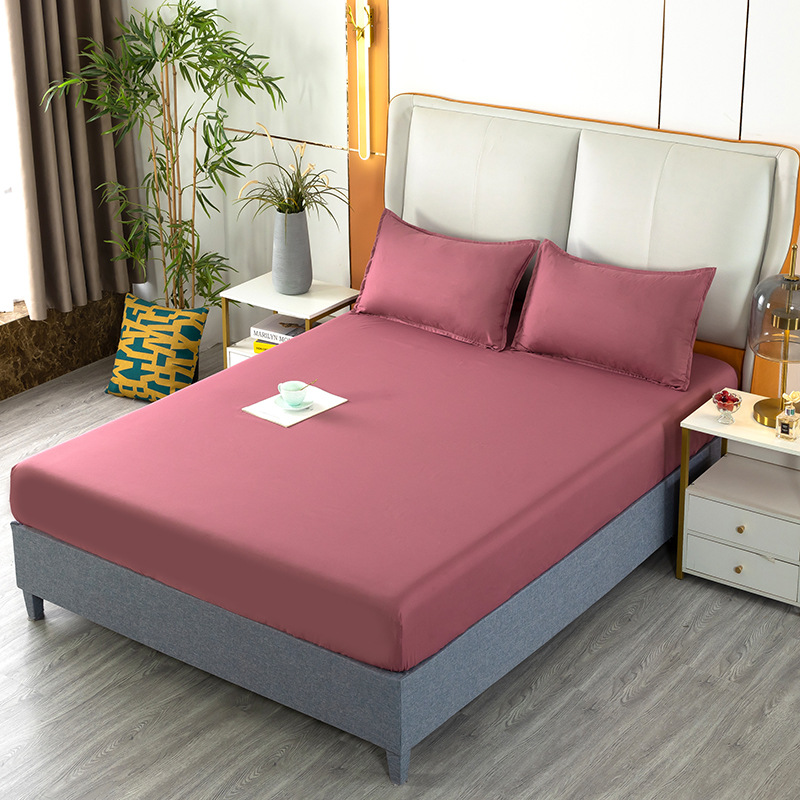 Sombrilla de cama impresa en color puro Juego de cama doble de una pieza Funda protectora de sábana cepillada Juego de cama de tres piezas