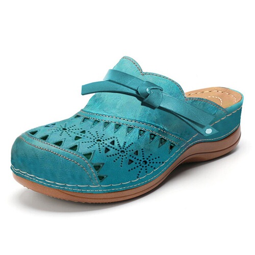 Women's Flat Sandals with Bow Laces, Open-Toe Design, Comfortable and Patterned Slippers for Plus-Size Feet