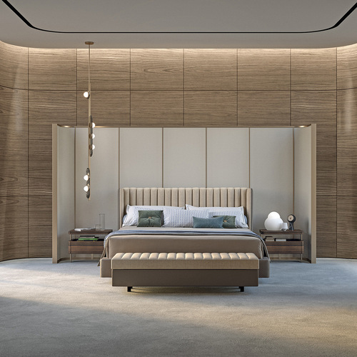 Italian light luxury style master bedroom Nordic style fabric frosted tech fabric bed simple tatami soft bed double bed