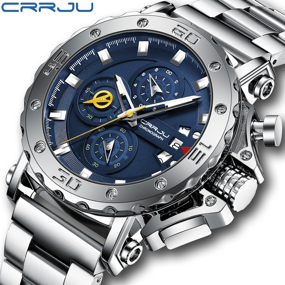 CRRJU/Kajun 2022 New Watch 2294 Men's Watch Solid Stainless Steel Watch with Oversized Dial