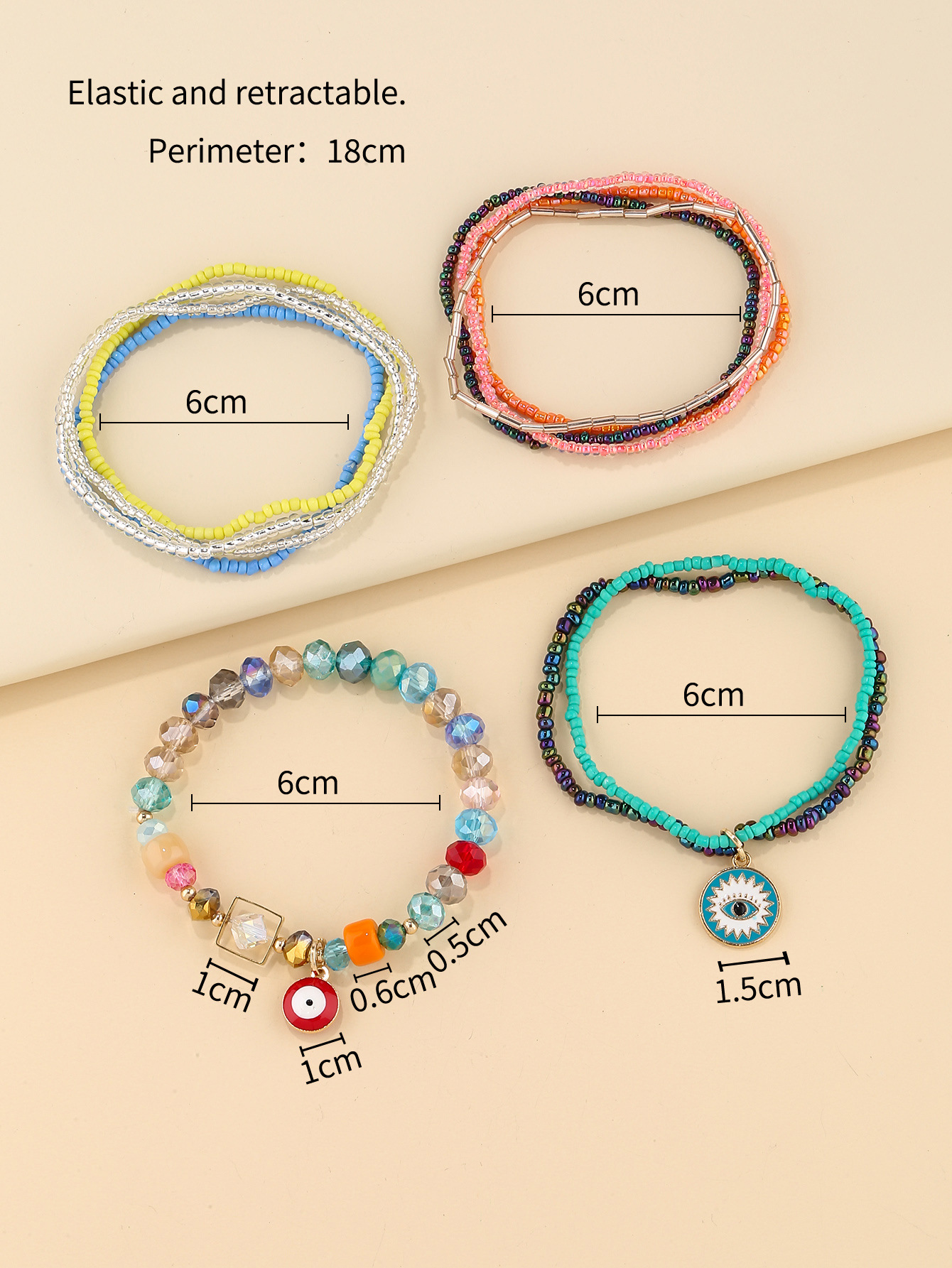 Vintage Style Devil's Eye Color Block Glass Soft Clay Beaded Women's Bracelets display picture 2