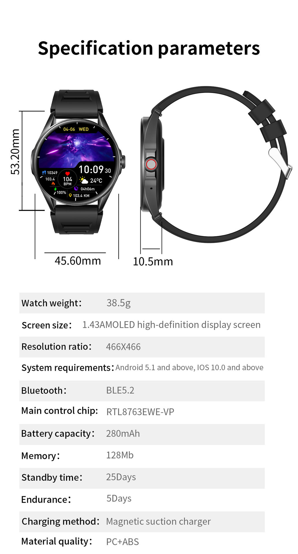 L61D smartwatch 1,43 pouces Bluetooth parler fréquence cardiaque sang_voghion.com