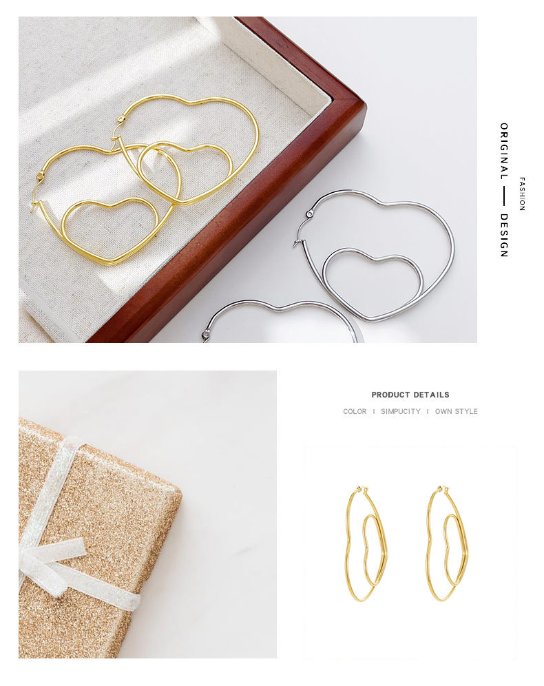 Real Gold Plated Plating Material Hoop Earrings Classification 1 Pair Quantity Daily Occasion 304 Stainless Steel Material PVD Coated 18K Gold Platinum Real Gold Plated Heart Shape 304 Stainless Steel Sweet Waterproof Non Tarnish Hoop Earrings