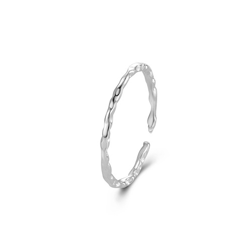 INS Asymmetrical Ripple Texture Ring for Women, 925 Silver, Korean Version, Simple Mini Open Finger Ring, Adjustable