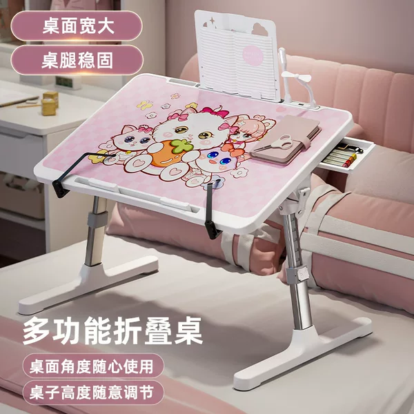 Small Table for Dormitory, Home Use, Student Laptop Desk, Bed Table, Bay Window Table, Reading Table, Computer Desk, Pink Cat Design