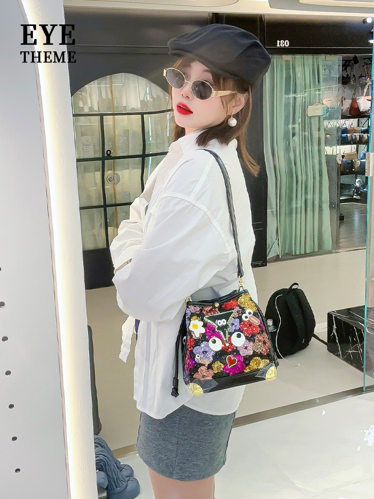 Bolsa de cubo de mujer cuerda de extracción mini bolso de material especial bolso de esquina bolso de insignia bolso de moda 2608 - 1