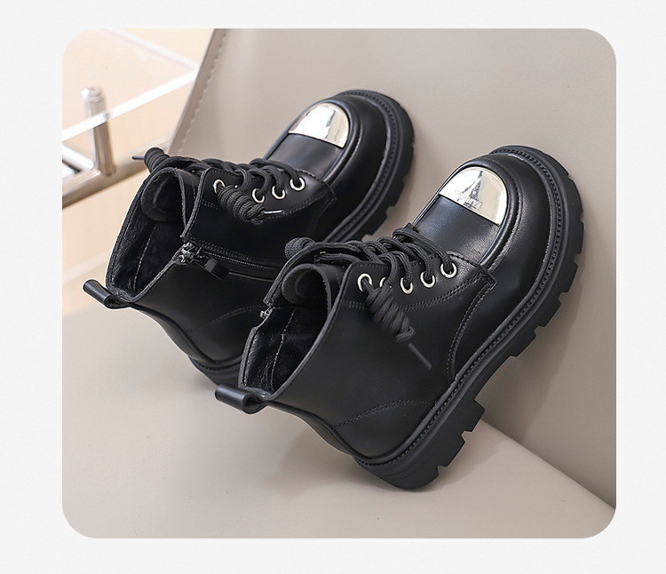 2024 New Korean Fashion Plush Martin Girls' Mid Top Short Boots, Flat Bottom Medium Size Children's Casual Cotton Boots_voghion.com