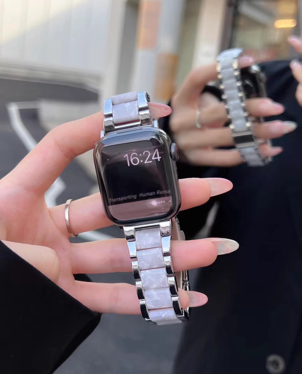 Nueva correa de metal con costuras de resina de cacao para Apple S10 Watch Apple Watch1-9 generación SE