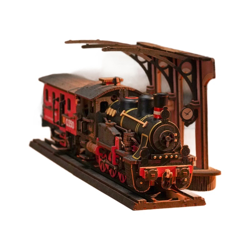 Rollife Ruo Lai tren de vapor bloques de construcción de madera ensamblados modelo de juguete 3d rompecabezas tridimensional niño adulto