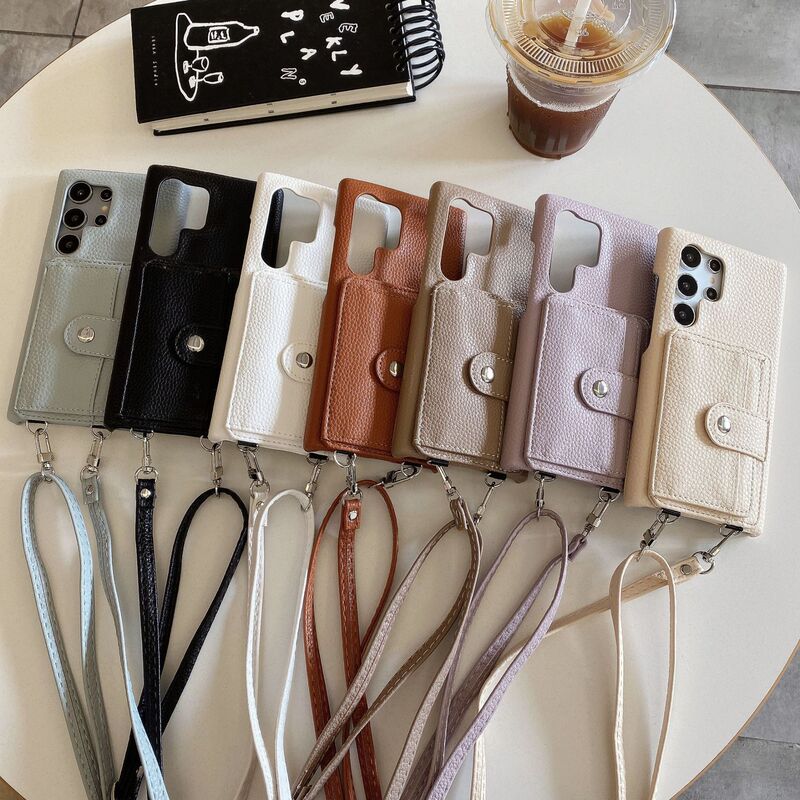 For Samsung S24Ultra litchi multi-card card case diagonal mobile phone case S23/S22/A52 cross-border
