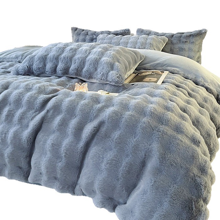 Inswind invierno engrosado conejo de peluche cuatro piezas de alto peso madre y bebé sábanas de peluche cama cubierta cama caliente