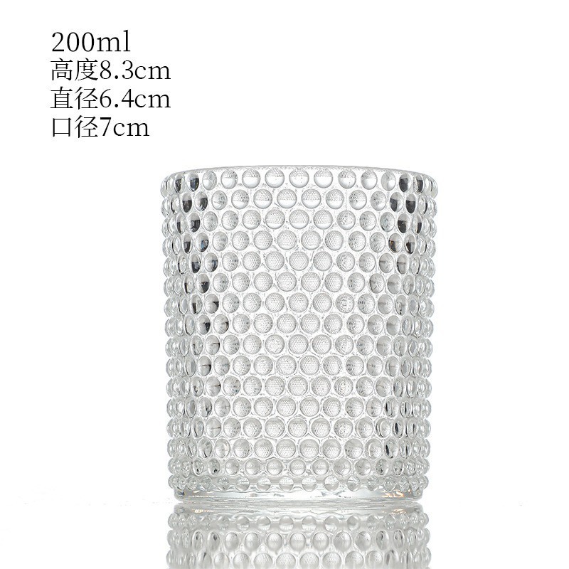 200ml en stock al por mayor taza de vela puntos de perlas relieve vertical vela de vidrio ventilador retrógrado taza de cera de incienso