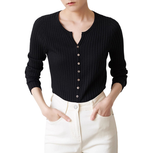 New winter knitted cardigan women's small v-neck pit strip silk cashmere sweater commuter long-sleeved bottoming top