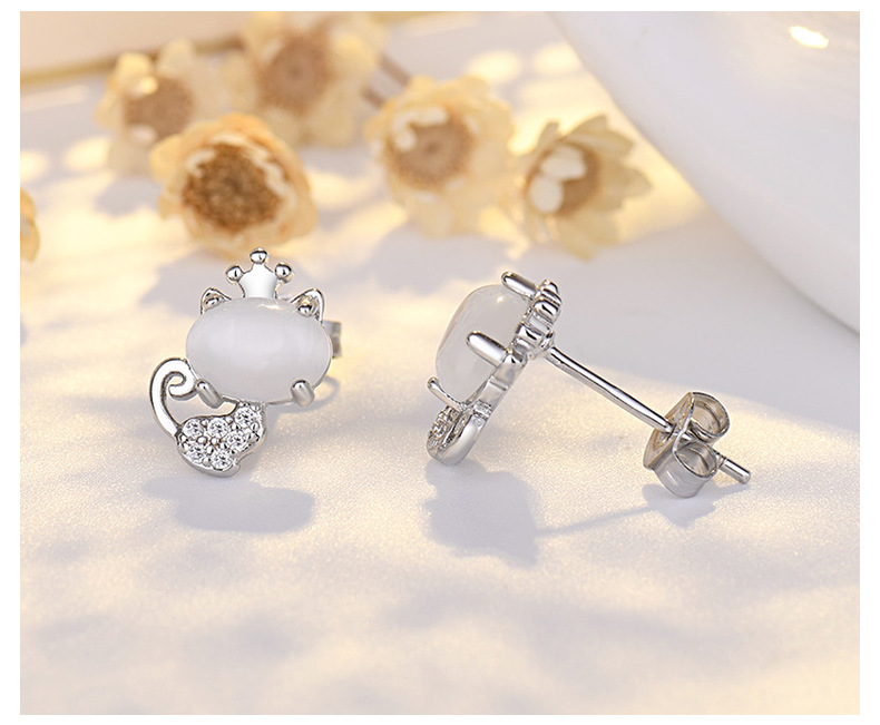 1 Pair Quantity Holiday, Selfie, Shopping Occasion 1 Pair Cute Streetwear Cat Inlay Copper Cat's Eye Stone Ear Studs