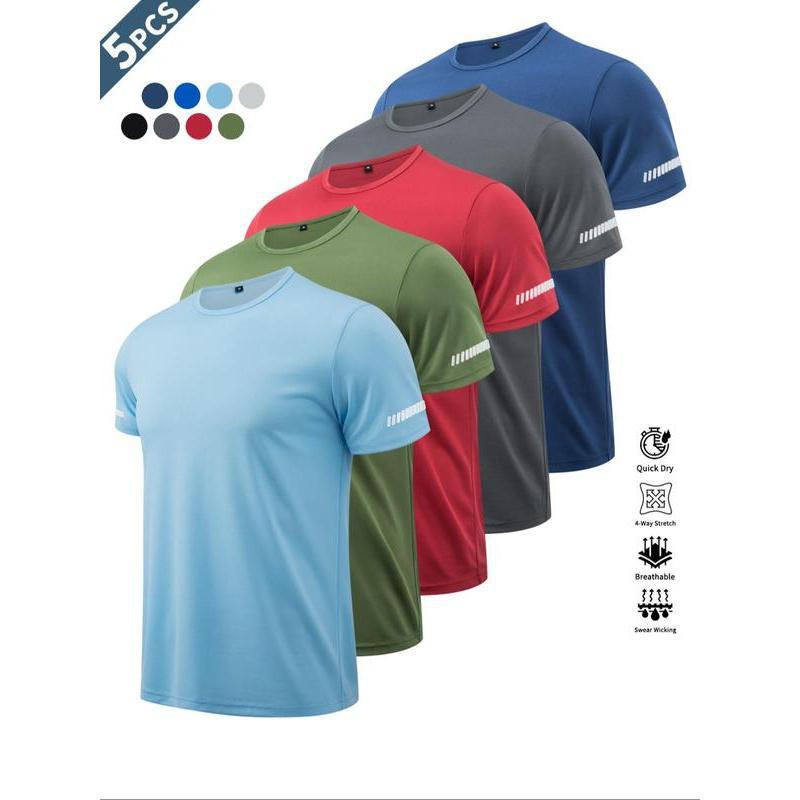 跨境欧码多件装男士短袖运动 T 恤速干跑步蓝足球训练健身休闲衣