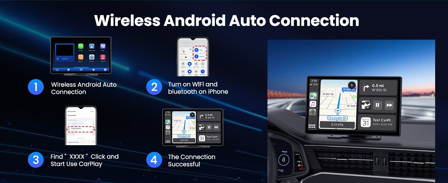9inch Portable Carplay Recorder Wireless Android Auto Smart Screen Car Navigation MP5 Player