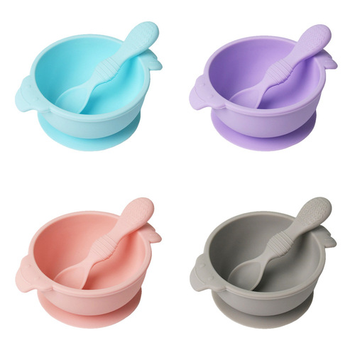 婴儿硅胶碗宝宝辅食吸盘碗工厂防摔餐盘饭碗喂养儿童餐具碗套装