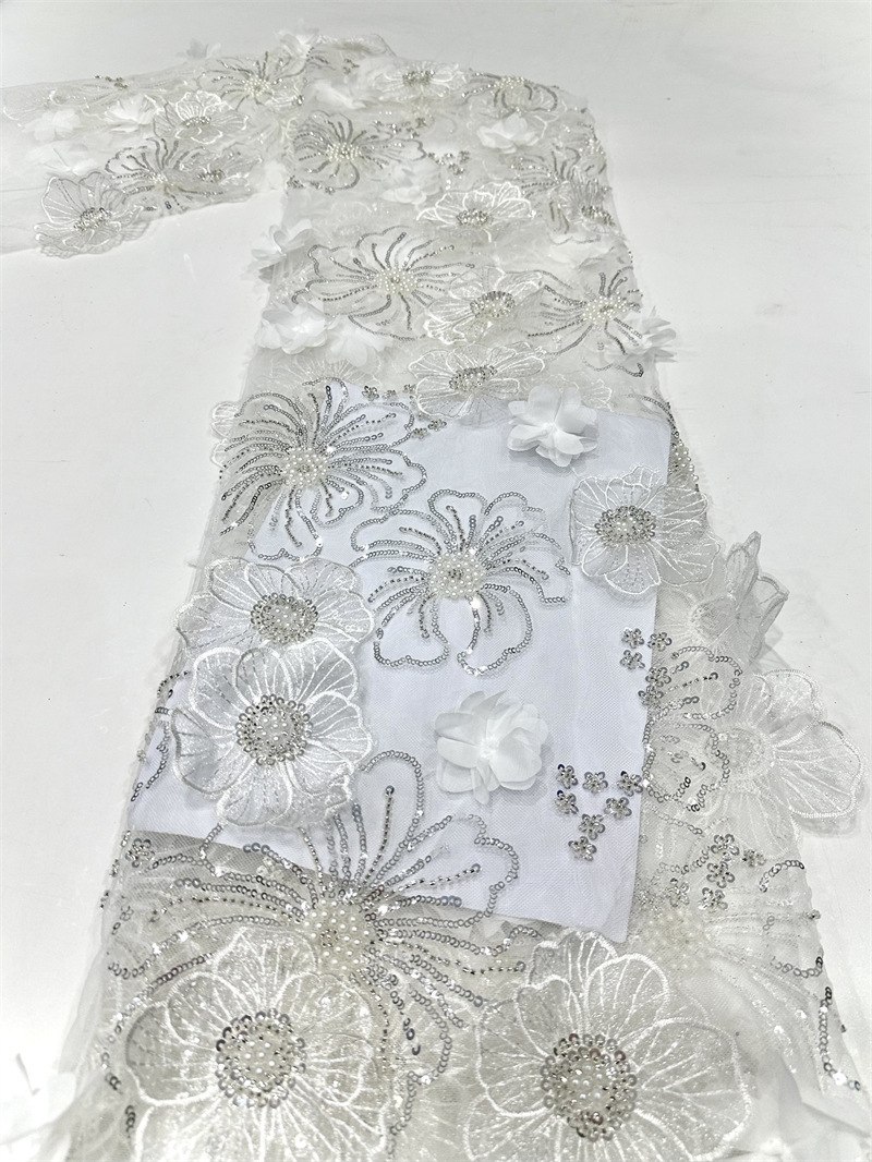 Explosión de decalca hecha a mano tejido bordado de sequilla de tela de tubo de perlas lujoso vestido de boda vestido de tela de falda