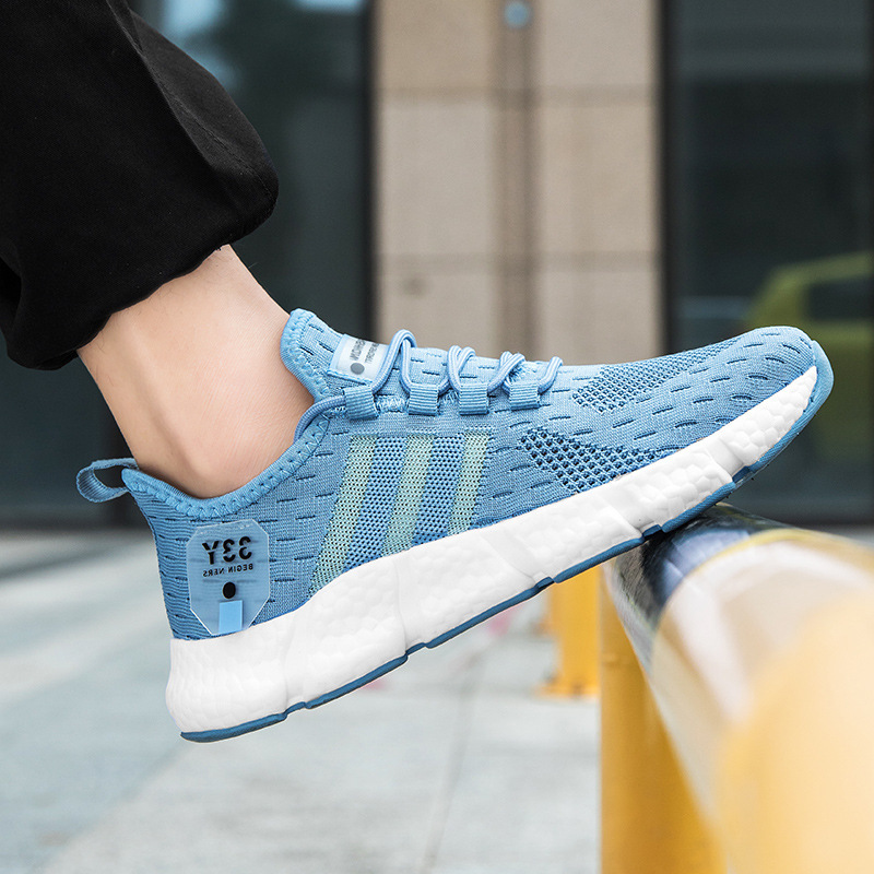 Cross-Border Sports Shoes for Men, Breathable Casual Mesh Shoes, High-Elastic Lightweight Popcorn Soft-Soled Couple Running Shoes, Men's Trendy Shoes