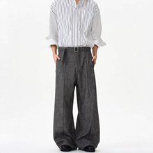 花灰纹理西裤男cleanfit高级感绑带剑道裤松弛感垂感休闲百搭长裤