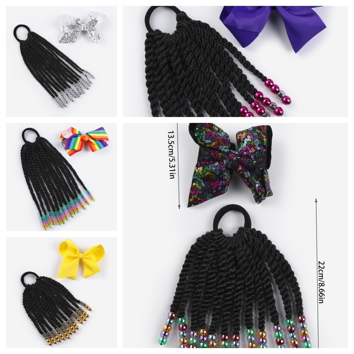Nuevos productos Venta caliente para niños con cuentas y trenza sucia, peluca, lazo, trenza sucia, accesorios para el cabello, ponytails