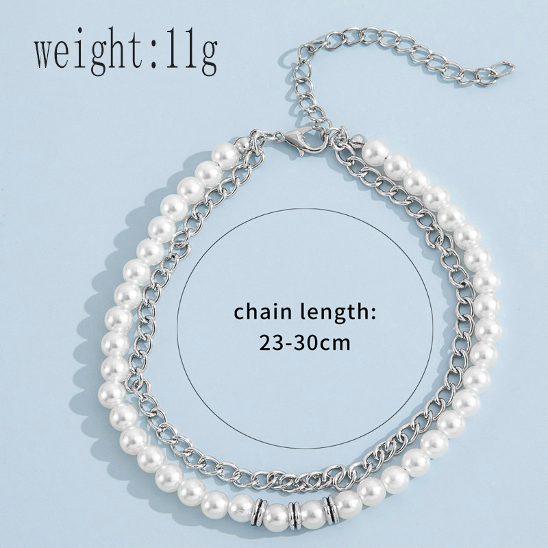 Ornament Fashion Europe and America Cross Border Stitching Chain Personality Simple Anklet Vintage Pearl 1pcspicture6