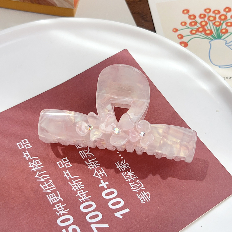 新款高级感醋酸抓夹大号镶钻发夹唯美优雅立体花朵鲨鱼夹发饰女|undefined