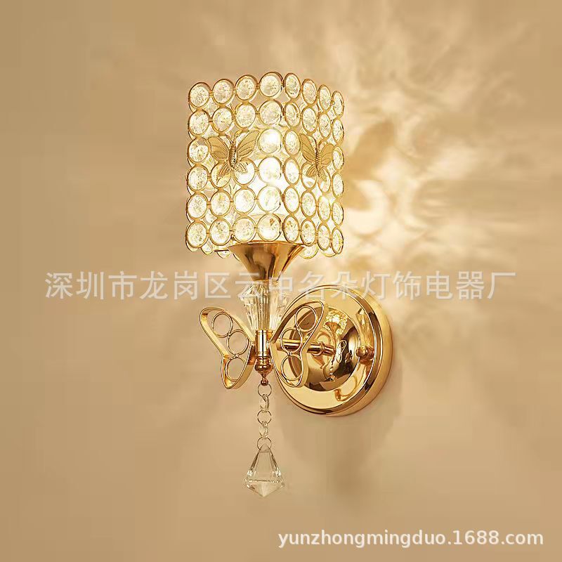 European-style Crystal Wall Lamp Living Room Aisle Art Deco TV Wall Lamp Cross-border Supply Iron Curved Tube Wall Lamp