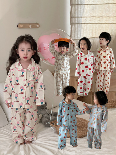 Children's 100% Cotton Cartoon Homecoming Set - Spring/Summer 2024 New Arrival for Boys and Girls - Baby Pajama Set