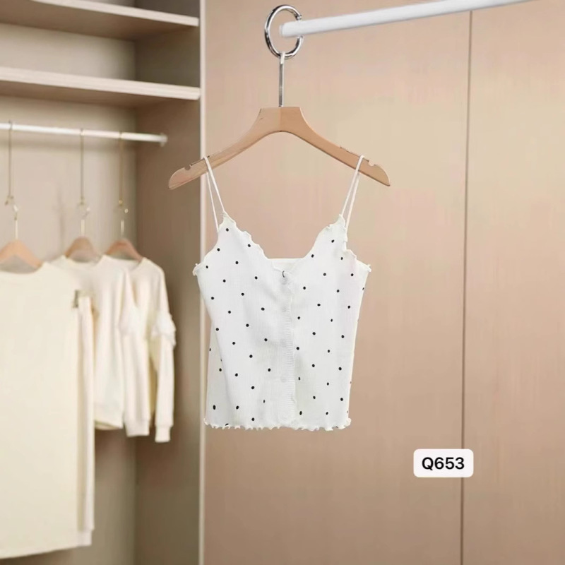 Beautiful Polka-Dot Knitted Camisole Women's New Summer Sweet and Versatile Sleeveless Top for Outer Wear Beautiful Polka-Dot Knitted Camisole Women's New Summer Sweet and Versatile Sleeveless Top for Outer Wear