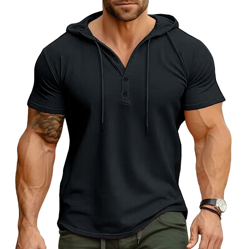 2024 Cross-border Men's Sports Fitness Men's Short-sleeved T-shirt European and American Hoodie Top Foreign Trade American Henry Shirt