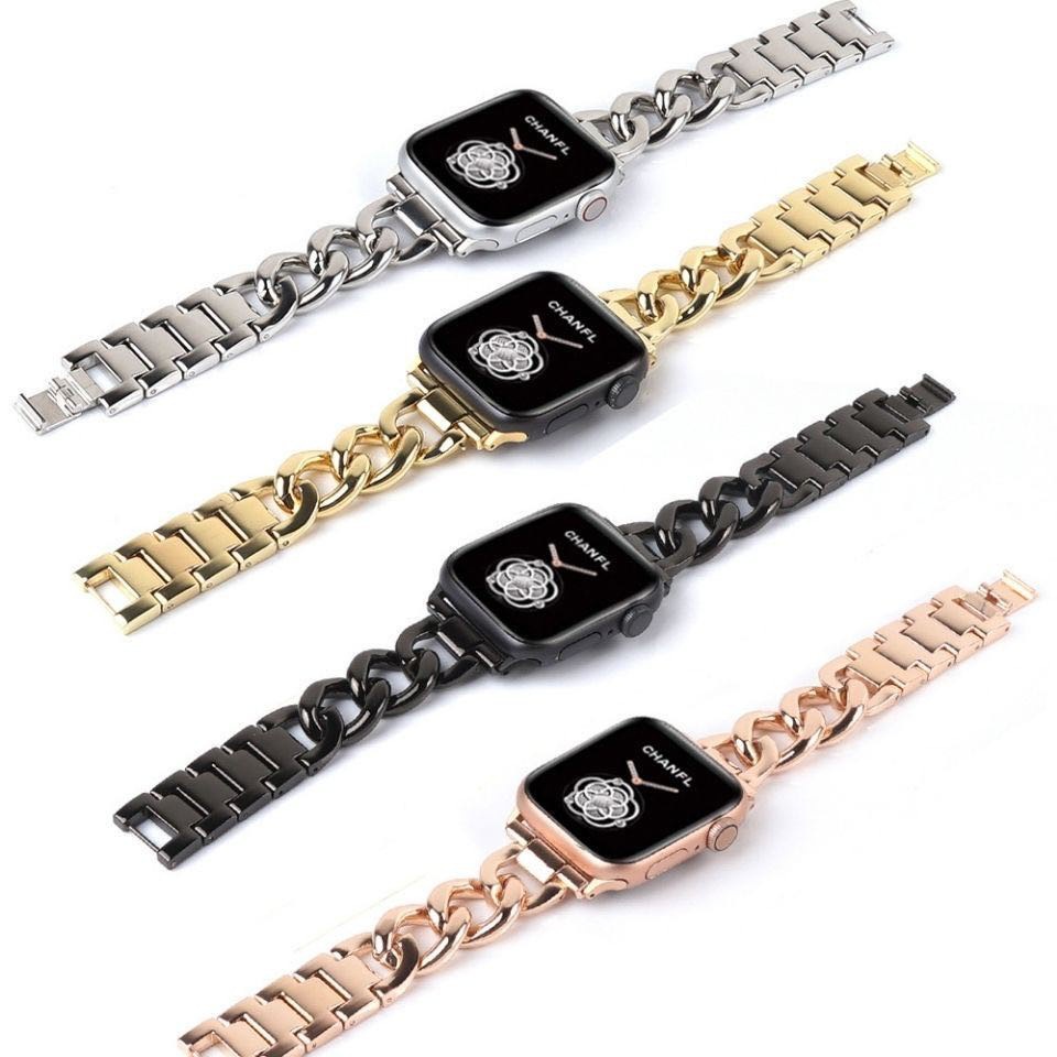 Chanel estilo de una sola fila Cadena de mezclilla de cadena de Apple correa de metal adecuado para Apple Applewatch6/7/8 Serie Completa