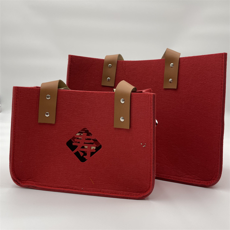 婚庆喜铺毛毡福字手提袋伴手礼袋毛毡购物袋宣传袋毛毡喜字回礼袋