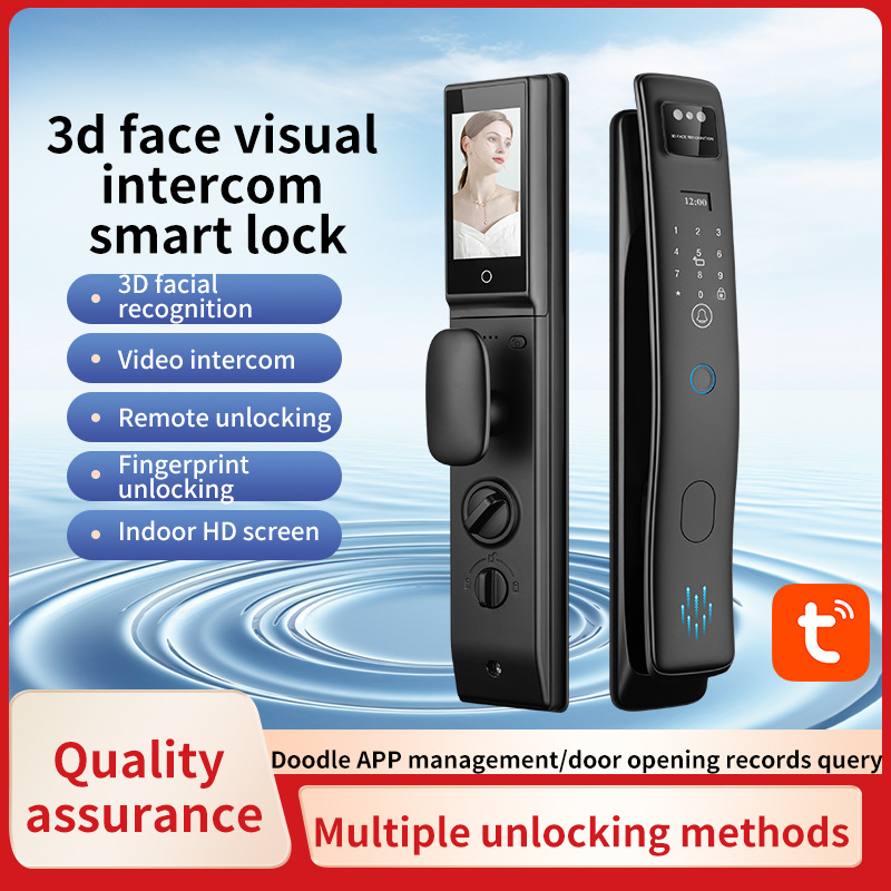 新款S958全自动智能锁涂鸦可视对讲猫眼大屏APP指纹密码卡片开门
