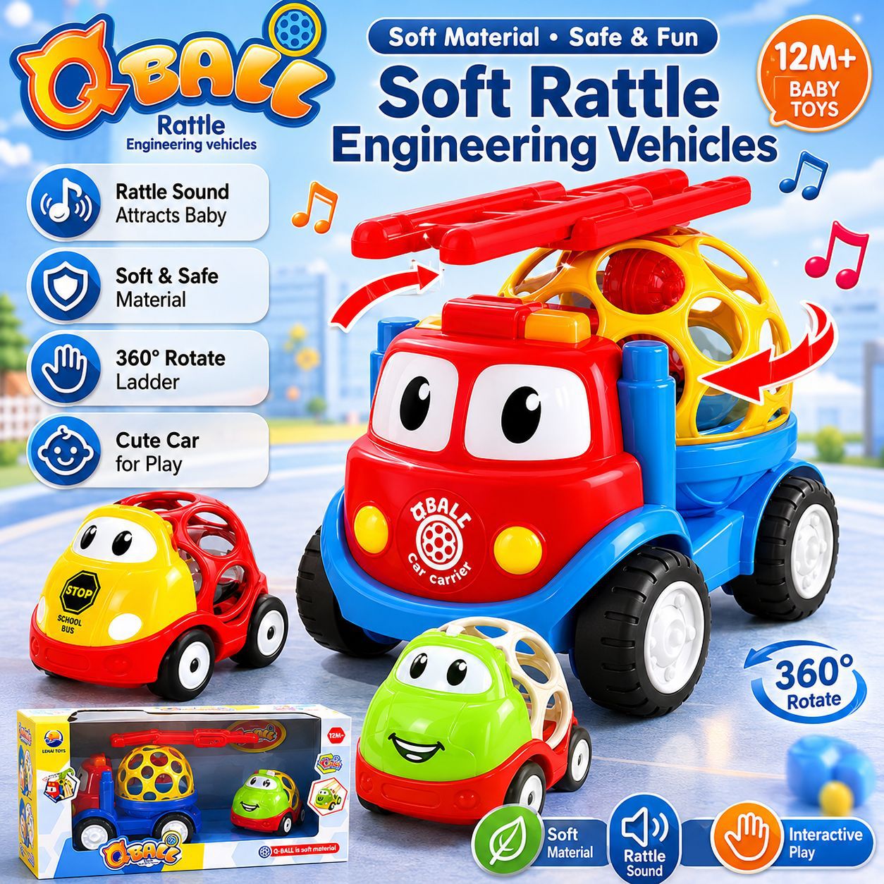 A construction vehicle rattle that babies love to hold onto, perfect for early learning and play for ages 3-6.