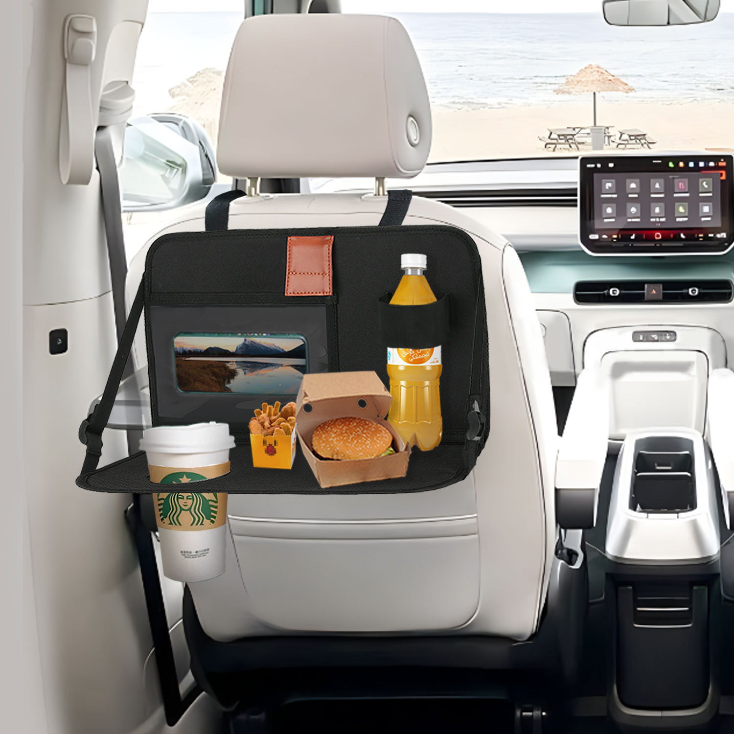 2025 Cross-Border New Car Storage Bag Cup Holder Storage Dining Table Car Rear Multi-Functional Foldable Table