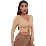 (Трансграничная торговля), весенний летний ретро сексуальный трикотажный короткий свитер с молнией, кардиган, лонгслив, европейский стиль, в обтяжку