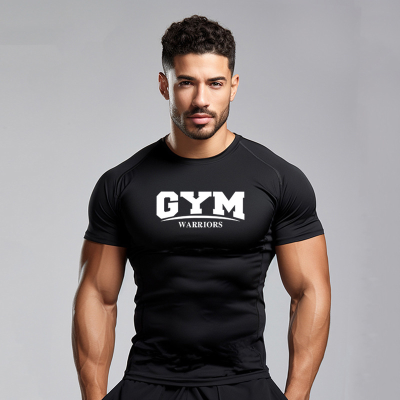 Cross-Border Ice Silk Fitness Slim-Fit T-Shirt, Athletic Short-Sleeve Men's Shirt, Quick-Dry Breathable Elastic Compression Shirt for Summer Gym Cross-Border Ice Silk Fitness Slim-Fit T-Shirt, Athletic Short-Sleeve Men's Shirt, Quick-Dry Breathable Elastic Compression Shirt for Summer Gym