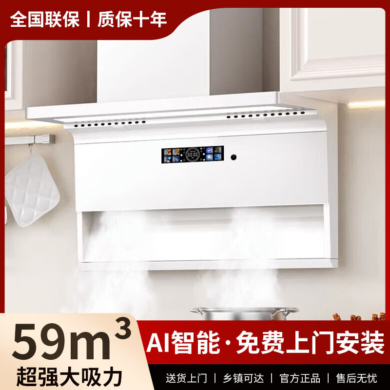 Haotaitai White Range Hood Home Kitchen Large Suction Top Side Double Suction Oil Pump Gas Stove Package