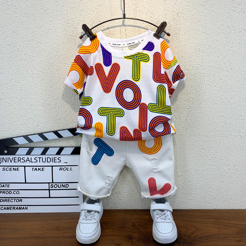 Children's Summer Sport Set, Stylish, Thin Short-Sleeve Two-Piece Set 2024 New Summer Korean Version Trendy Clothes