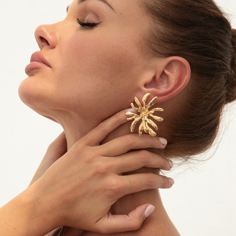 欧米ins冷たい風シンプルな葉イヤリング女性レトロなデザインearringsクロスボーダーアクセサリー花ピアス|undefined
