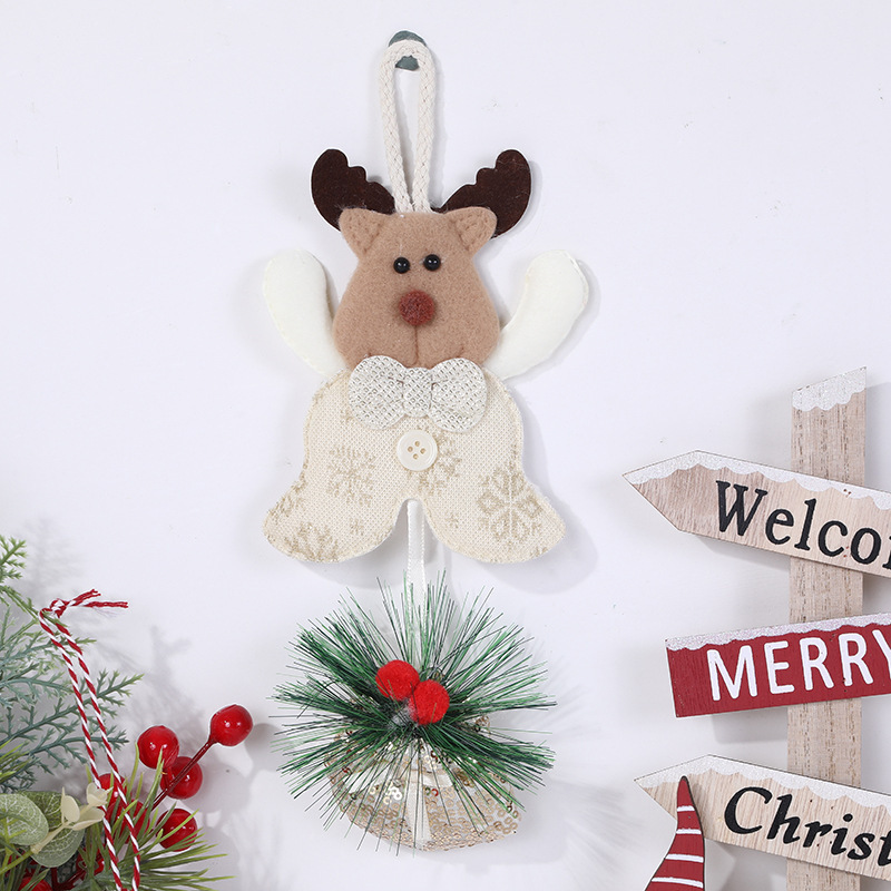 Arte de tela de Santa Claus, inserto de aguja de pino, arreglo floral, decoración de flores secas, corona de ratán, decoración navideña, decoración de árbol de Navidad