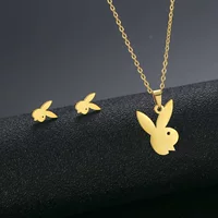 Шипы Авеню Золотой Cartoon Rabbit подвеска набор - ожерелье из нержавеющей стали и брелок, Элегантный дизайн