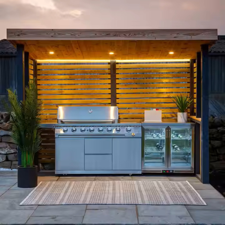 Outdoor Stove Cabinet Kitchen Integrated for Export, Open-Air Cooking and Barbecue, European-Style High-End Villa Kitchen