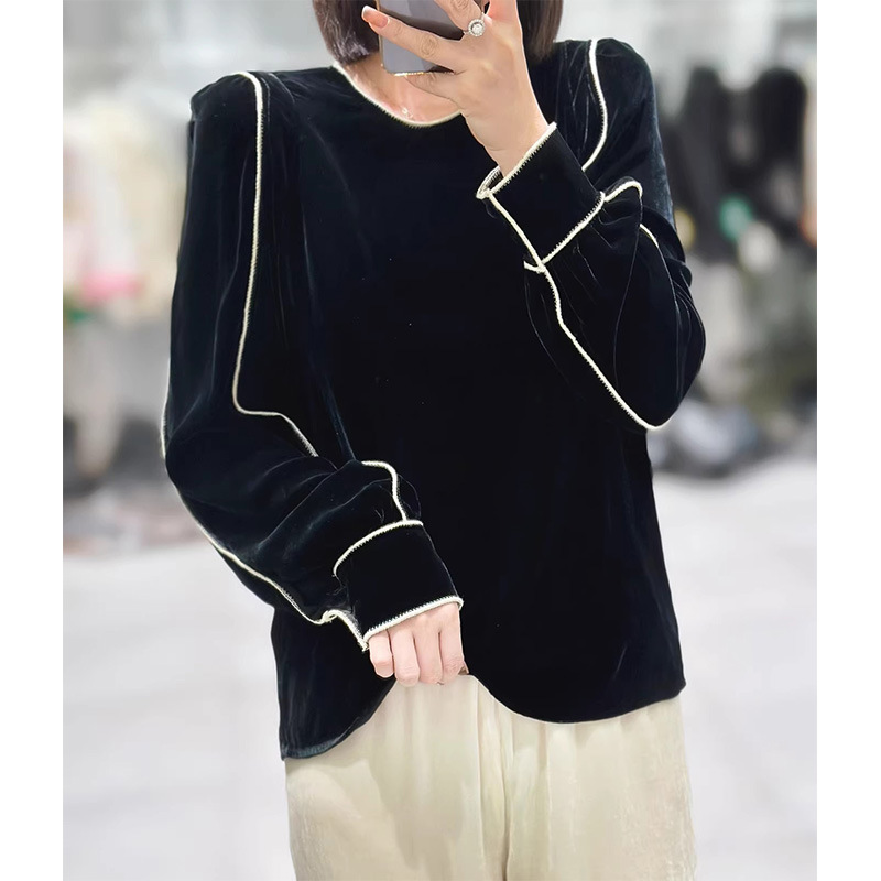 Shenzhen 25 New Style Nanyou Women's European Fashion Trendy Velvet Top Shirt with Visible Stitching, Unique Design Shenzhen 25 New Style Nanyou Women's European Fashion Trendy Velvet Top Shirt with Visible Stitching, Unique Design