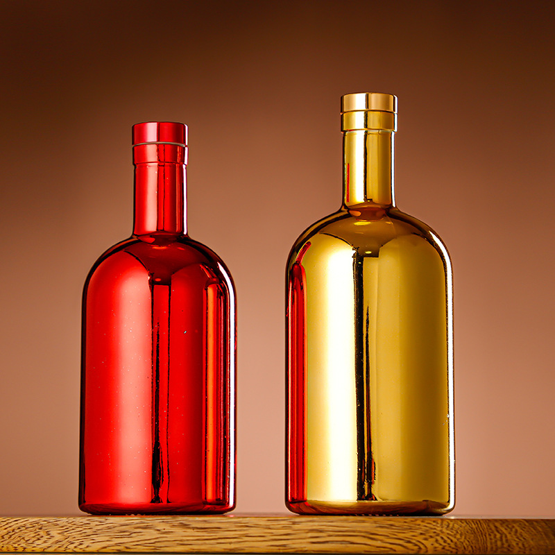 Galvanoplastia botella de vino de vidrio vodka botella de hielo botella de bebida de gama alta botella de vino extranjero botella de vino tinto chapado en oro botella vacía al por mayor